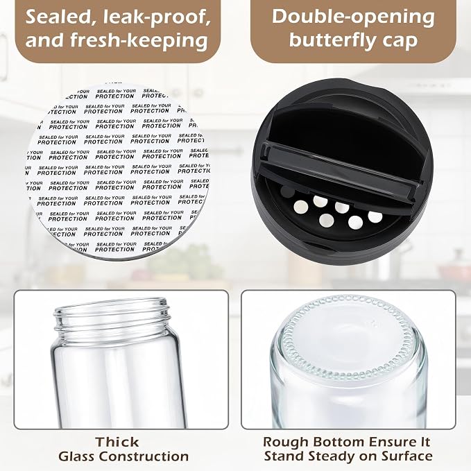 3 Pack 16 oz Glass Spice Jars with Shaker Tops Lids Large Spice Bottle with Lids for Kitchen, Herbs, Sugar, Pantry Herb Salt Pepper Storage (Round)