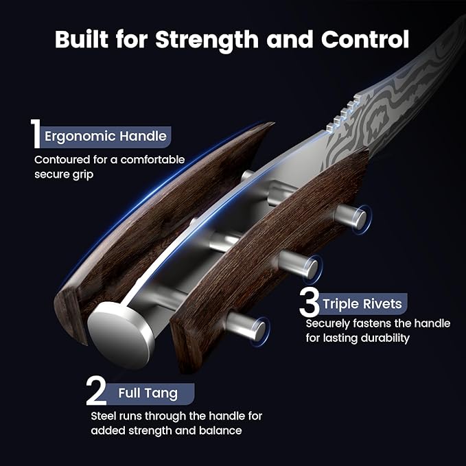SYOKAMI Steak Knives Set of 4, 4.8 Inch Quality Japanese Style Smooth Edge Meat Knife with Wood Handle, Damascus Pattern Full Tang Design, Ultra Sharp Dinner Knives with Exquisite Box, Kitchen Gifts