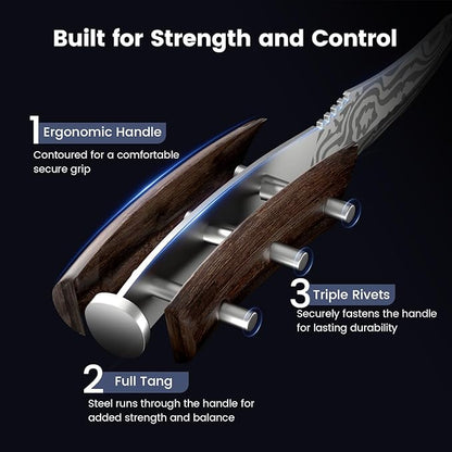 SYOKAMI Steak Knives Set of 4, 4.8 Inch Quality Japanese Style Smooth Edge Meat Knife with Wood Handle, Damascus Pattern Full Tang Design, Ultra Sharp Dinner Knives with Exquisite Box, Kitchen Gifts
