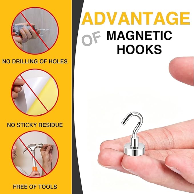 DIYMAG Magnetic Hooks, 30lbs+ Magnet Hook 2026 Cruise Cabin Ship Essentials N52 Strong Kitchen Utensil Racks Refrigerator Fridge Magnets Hanging for Classroom Beach Vacation Grills Home 6 Pack