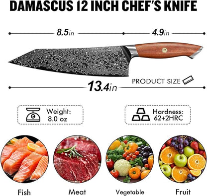 Freelander 8.5 inch Damascus Chef Knife with VG10 Core – Full Tang Construction with 4.9 inch Walnut Handle and Mosaic Pin – Premium Cooking Knife for Precision and Power