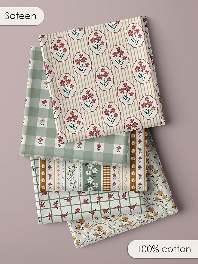 Cotton Patchwork Quilting Fabric Panel – 155×100 cm, 100% Cotton, Made in Türkiye (PRT_KUP 01-001) (Spring Blossom Patchwork, 5 pcs (23.6x11.8 inc))