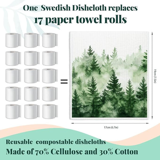 Christmas Tree Swedish Dishcloths for Kitchen, Swedish Dish Cloths for Pine Tree, Papaya Reusable Paper Towels, 4 Pack Dish Towels for Kitchen, Reusable Paper Towels Washable