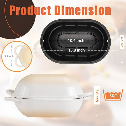 Enameled Cast Iron Oval Dutch Oven Pot with Lid, 5 QT Dutch Oven for Sourdough Bread Baking, Bread Loaf Pan with Lid & Bread Oven (Gradient Caramel)