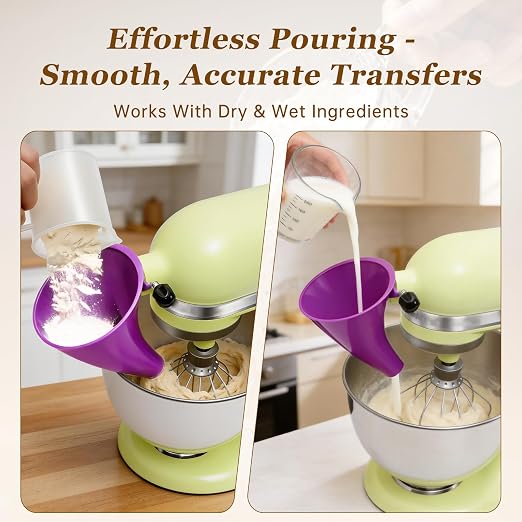 Purple Stand Mixer Accessories Compatible with KitchenAid Artisan KSM150, Food-Grade Flour Funnel for 5 Quart Tilt-Head Stand Mixer, Anti-Splash Kitchen Funnel, Easy to wash and Reuse