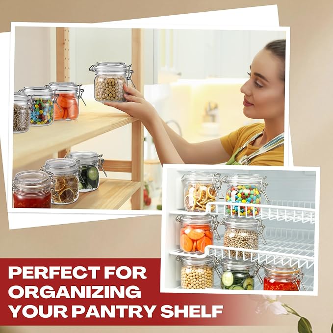 Suclain 8 Pcs 10 Oz/300ml Plastic Storage Jars with Airtight Hinged Lids Bulk, Clear Wide Mouth Food Storage Containers Empty Bottles Sealed Jars for Home Kitchen Candy Herbs Spices Coffee Nuts