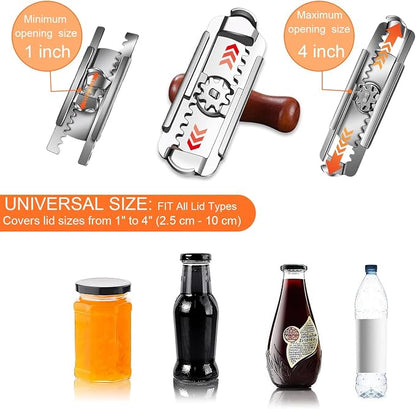 Jar Opener Stainless Steel Adjustable Tool for 1-4 inches Bottle Can Lids, Fit Seniors, Arthritis, Women, Chilren, Weak Hands