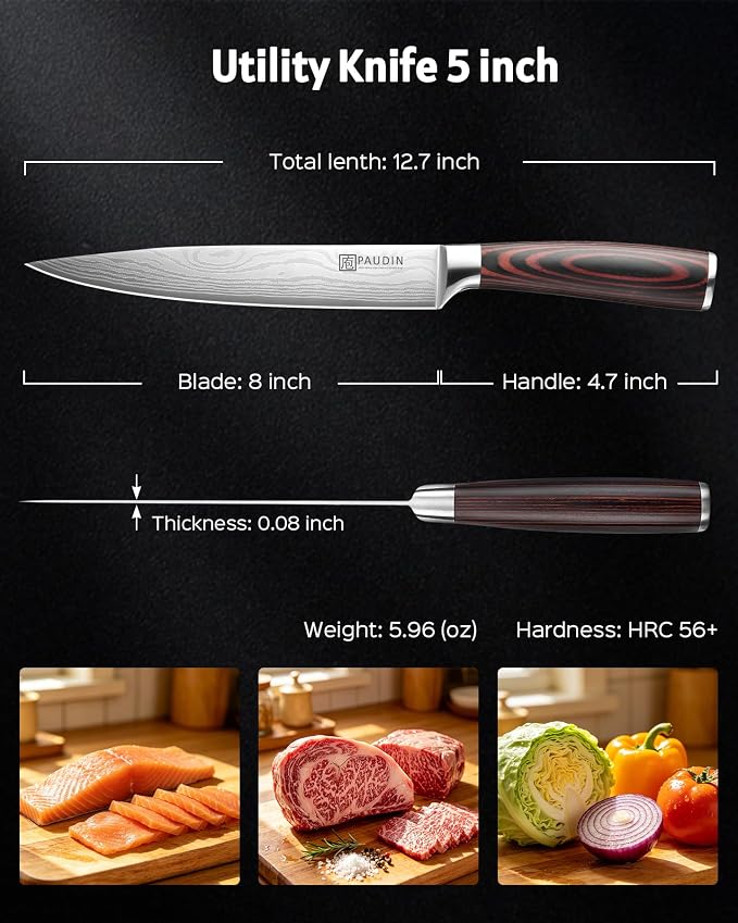 PAUDIN Carving Knife 8 inch, Ultra Sharp Brisket Slicing Knives, Premium Meat Cutting Knives German Stainless Steel, BBQ Knife with Ergonomic Handle, for Slicing Roast, Meats and Vegetables
