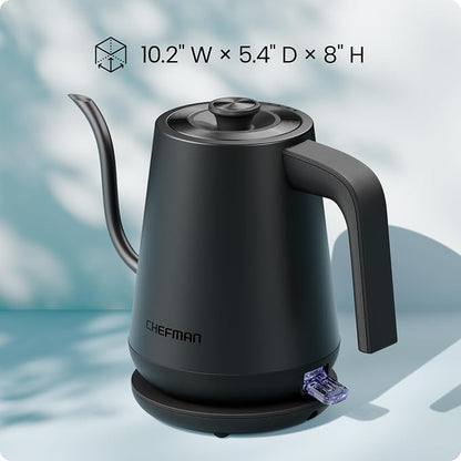 Chefman Gooseneck Electric Kettle, 0.8L Pour Over, Black | One-Touch Operation, Boil-Dry Protection, Auto Shut-Off, Ultra-Fast Hot Water Boiler, For Coffee and Tea