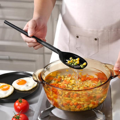 Silicone Cooking Solid and Slotted Spoon Set, High Heat Resistant Stiff Mixing Spoon, Extra Long Large Kitchen Utensil for Stirring, Mixing and Serving, 13.6 Inches