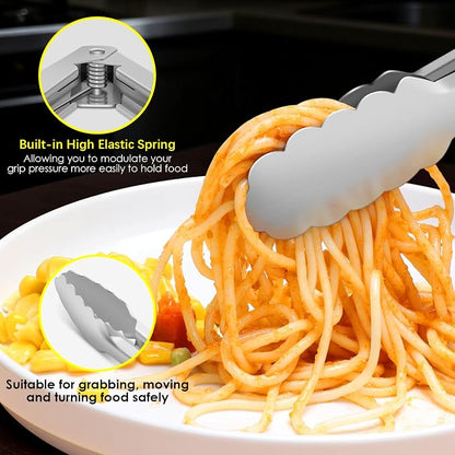 Stainless Steel Tongs for Cooking, Heat Resistant 600 Degrees Metal Kitchen Tongs with Silicone Grip, Locking Tongs for BBQ, Grilling, Serving, Salad, Dishwasher, Set of 2(9" and 12")