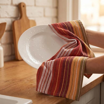 Urban Villa Kitchen Towels Harvest Stripes Towels Set of 6 20" X30” 100% Cotton Highly Absorbent Quick Drying Dish Cloths & Dish Towels Thanksgiving Fall Tea Towels with Hanging Loop Towels
