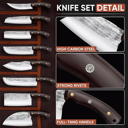 TIJERAS 14PCS Butcher Knife Set for Meat Cutting, Premium Japanese Chef Knives with Bag, High Carbon Steel BBQ Cooking Kitchen Knives Set, Gifts for Men Women