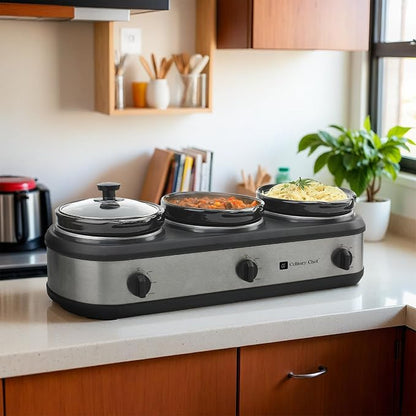 CULINARY CHEF, Triple Slow Cooker, Buffet Server 2.5qt x 3 Pot, Food Warmer – Stainless