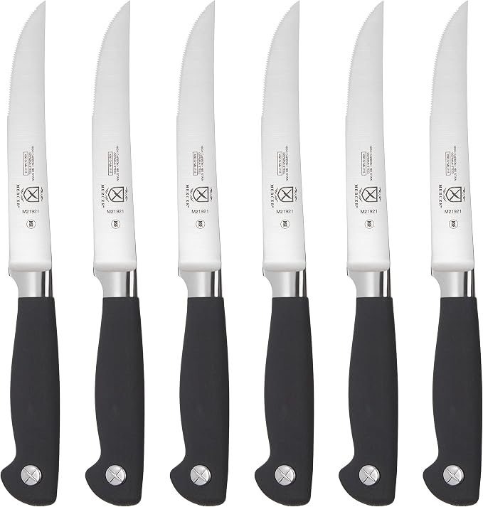 Mercer Culinary Genesis 7-Piece Forged Steak Knife Set, Steel/Black