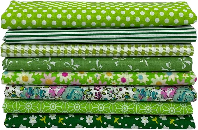 8Pcs 20 x 20 Inch Sewing Fabric Squares, Cotton Crafts Fabric Bundles Floral Patterns Printed Tissue Patchwork Fabrics Square for Quilting, Home Décor, Scrapbooking, Handwork (Green)