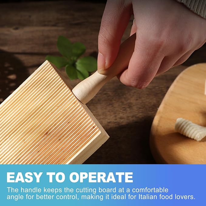 CoguZed Wooden Gnocchi Board Set with Rolling Pin, Professional Gnocchi Maker and Pasta Board for Homemade Garganelli, Natural Wood Paddle for Kitchen Cooking