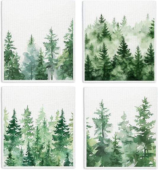 Christmas Tree Swedish Dishcloths for Kitchen, Swedish Dish Cloths for Pine Tree, Papaya Reusable Paper Towels, 4 Pack Dish Towels for Kitchen, Reusable Paper Towels Washable