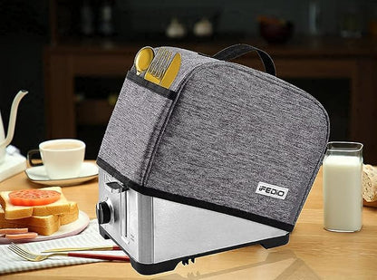2 Slice Toaster Cover with Two Pockets for Storing knife,Grey