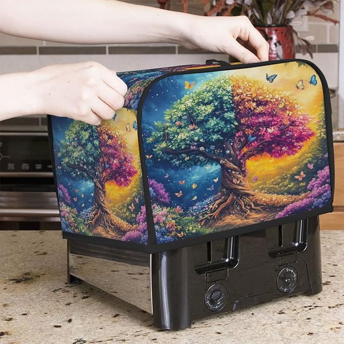 2 Slice Beautiful Tree Of Life Toaster Cover Waterproof Dust Fingerprint Bread Machine Cover Washable Kitchen Appliance Protector For Home Kitchen Bakeware Table Decor Women Gifts