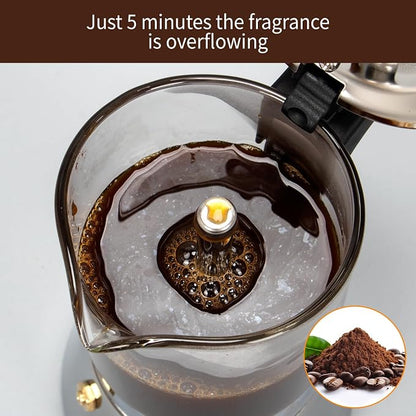LAOION Stovetop Espresso Maker, 6Cup 240ml Classic Moka Pot, Crystal Glass-top & Stainless Steel Coffee Maker Mocha Pot, Greca De Cafe, Cuban and Italian Coffee Maker for Cafetera Cubana