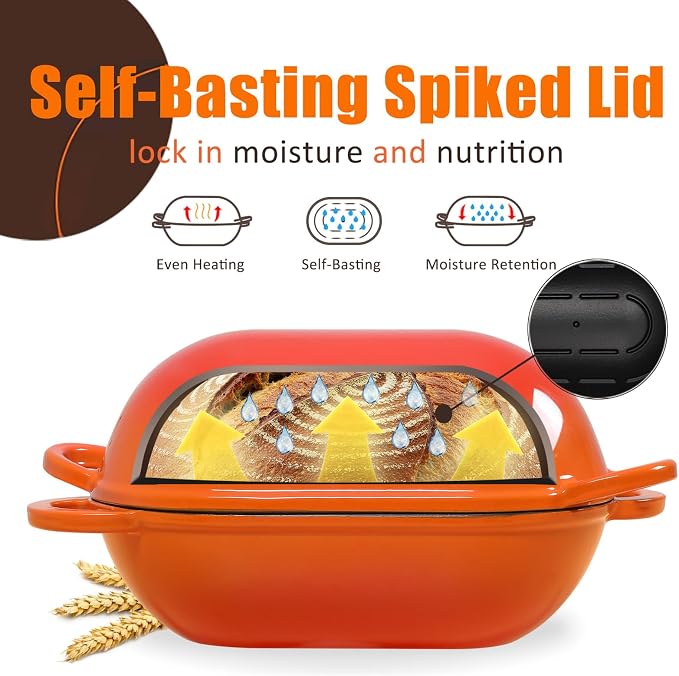 Enameled Cast Iron Sourdough Bread Oven, 5 QT Loaf Cast Iron Bread Pan with Lid, Oval Dutch Oven for Homemade Bread Baking, Meatloaf Pan with Lid (Orange)