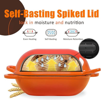 Enameled Cast Iron Sourdough Bread Oven, 2.5 QT Loaf Cast Iron Bread Pan with Lid, Oval Dutch Oven for Homemade Bread Baking, Meatloaf Pan with Lid (Orange)