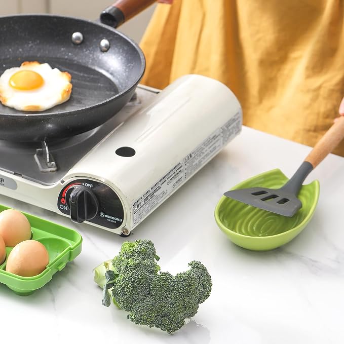 Spoon Rest for Stove Top, Hasense Ladle Holder for Countertop, Ceramic Cooking Utensil Rest for Ladle, Spatula and Tongs, Heat-Resistant Spoon Holder for Coffee Station and Kitchen, Green