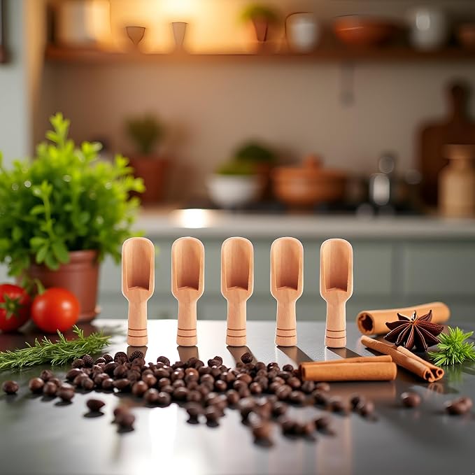 5Pcs Mini Wooden Spoon, Mini Bamboo Spoons, Bath Salt Spoon Condiment Wooden Spoon Cooking Spoons for Kitchen and Dining Spices Beans Rice Flour Sugar Tea