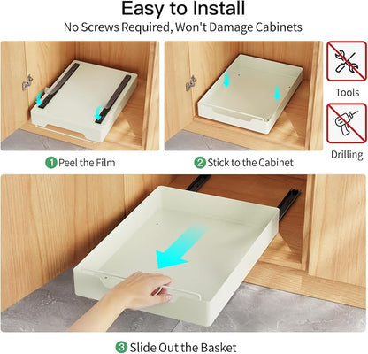 iSPECLE Slide Out Cabinet Drawers - 2 Pack Peel and Stick Pull Out Drawers for 13" Wide Cabinet and Above, No Screw Adhesive Drawer Easily Slide to Get Deep Item without Digging in the Deep, Black
