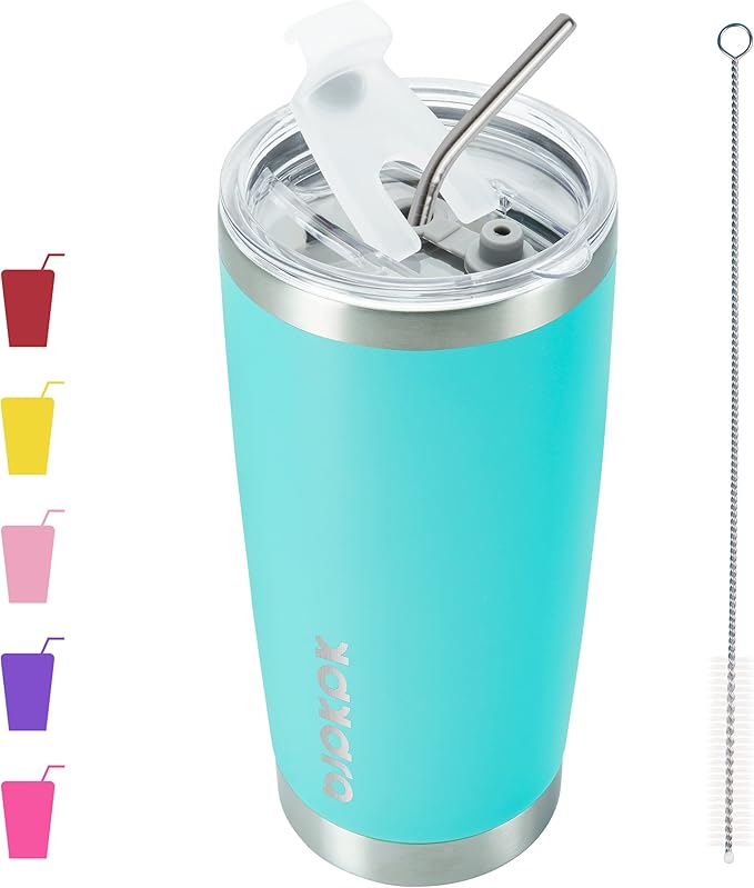 BJPKPK Stainless Steel Tumbler With Lid And Straw 20 oz Insulated Tumblers Thermal Cup For Hot And Cold Drinks,Turquoise