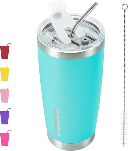 BJPKPK Stainless Steel Tumbler With Lid And Straw 20 oz Insulated Tumblers Thermal Cup For Hot And Cold Drinks,Turquoise