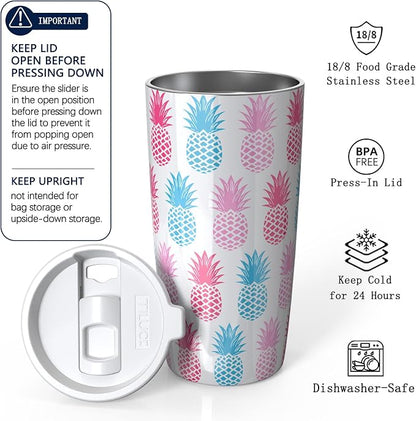 TILUCK 20 oz Insulated Tumbler with BPA-Free Lid, Stainless Steel Vacuum Travel Coffee Mug, Double Wall Coffee Tumbler（20oz，Pineapple）