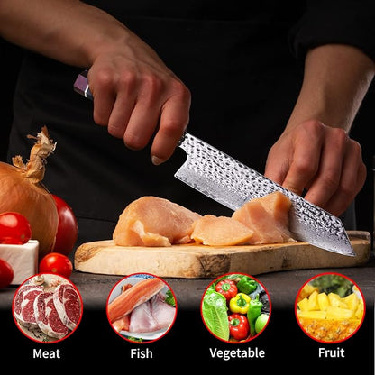 FINDKING Eternity Series Japanese Kiritsuke Knife with ABS sheath, Multi-Purpose Gyuto Chef knife, 9Cr18MoV Damascus Steel Blade, Resin Octagonal Handle, for Meat, Fruits, Vegetables,9 Inches