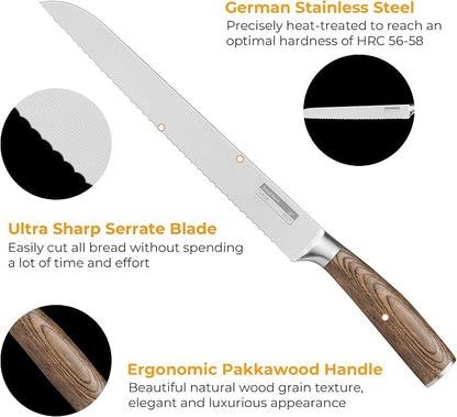 ZHANG XIAO QUAN Serrated Bread Knife 10", German Stainless Steel Bread Knife, Sourdough Cutter for Slicing Homemade Bagels & Cake