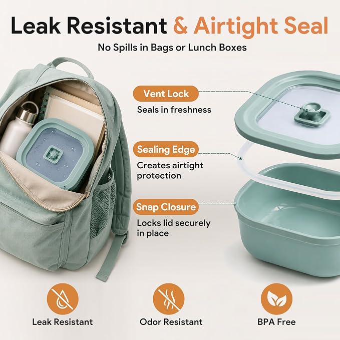 3 Pack Food Storage Containers with Easy-Open Vent Lids, Leak Resistant BPA-Free Meal Prep Containers, Microwave Freezer Dishwasher Safe, Stackable Food Containers, Tea Green，17oz 34oz 51oz