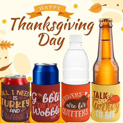 18 Pcs Friendsgiving Can Cooler Sleeves Fall Feast Beverage Covers for Thanksgiving Party Favors Beer Can Sleeves for Friendsgiving Gifts Decorations