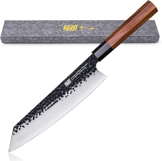 FINDKING Japanese Kiritsuke Knife, 9 Inch Gyuto Chef Knife, Kitchen Knife with High Carbon Steel Blade, Octagonal Handle, for Meat, Fish, Vegetables and Fruits, Dynasty Series