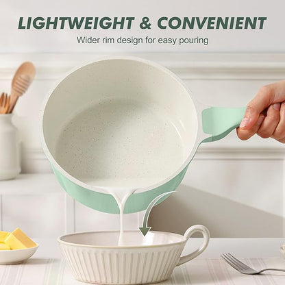 SENSARTE Ceramic Nonstick Saucepan with Lid 2.0 Quarts, Small Cooking Pot with Stay Cool Handle, Induction Compatible Saucepot, Ceramic Coating, Free of Intentionally Added PTFE/PFOA/PFAS, Mint Green
