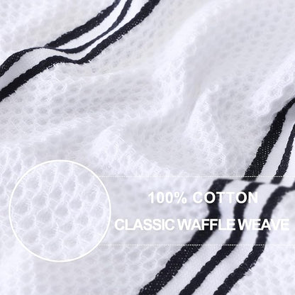 Homaxy Kitchen Towels and Dishcloths Set, 12 x 12 and 13 x 28 Inches, Set of 8 Premium Cotton Waffle Weave Kitchen Towels, Super Soft and Absorbent Dish Cloths, White & Black Stripes