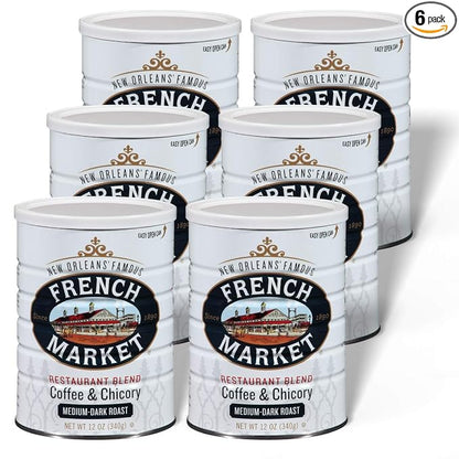 French Market Coffee & Chicory Restaurant Blend Medium-Dark Roast Ground Coffee, 12oz Can (Pack of 6)