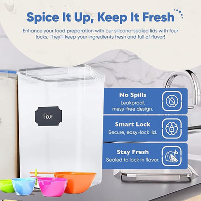 Chef's Path Extra Large Tall Airtight Food Storage Containers, Set of 4, Airtight Food Storage for Flour, Sugar, Rice, Includes Measuring Scoops, Pen, and Labels, 7qt, 220Oz, 6.5L, Transparent