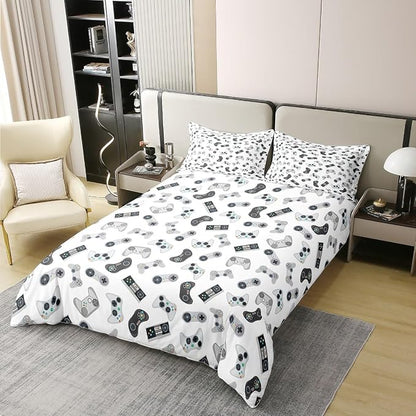 Castle Fairy Teens Gaming 100% Natural Cotton Duvet Cover Set King Size Kids Video Game Gamepad Comforter Cover with 2 Pillowcases Gamer Controller Bedding Set for Bedroom Birthday Gifts