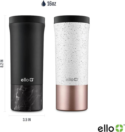 Ello Miri 16oz Vacuum Insulated Stainless Steel Travel Mug, Leak-Proof Slider Lid, Keeps Hot for 5 Hours, Perfect for Coffee or Tea, BPA-Free, Fits Most Cupholders, Holiday Gift, Speckle