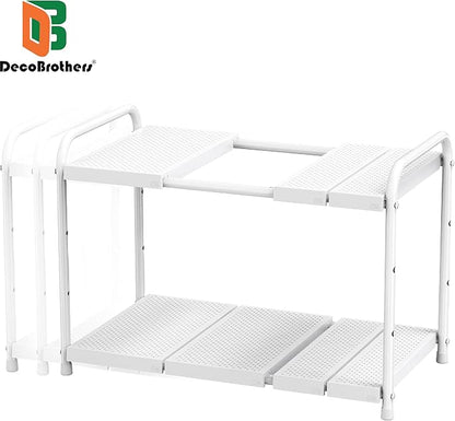 Deco Brothers Under Sink 2 Tier Expandable Shelf Organizer, White
