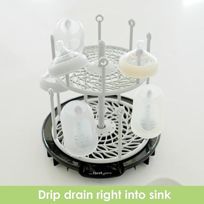 The First Years Spin Stack Bottle Drying Rack - Black - 2-Tier Rotating Countertop Drying Rack for Up to 16 Bottles - Baby Essentials for Everyday Use