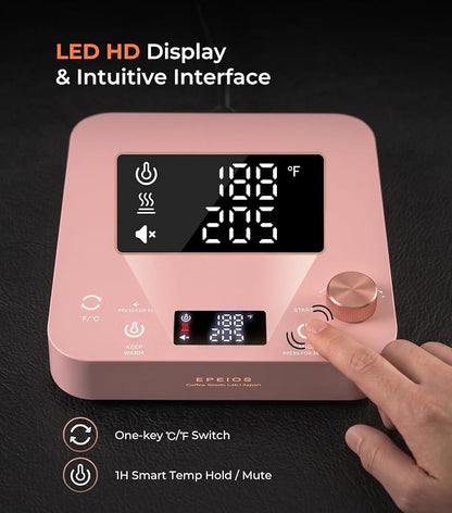 Epeios Electric Kettle, Gooseneck Electric Kettle with ±1°F Temperature Control, 1200W Rapid Heating for Pour Over Coffee & Tea, 304 Stainless Steel Interior, Auto Shut-Off, 0.9L, Pink