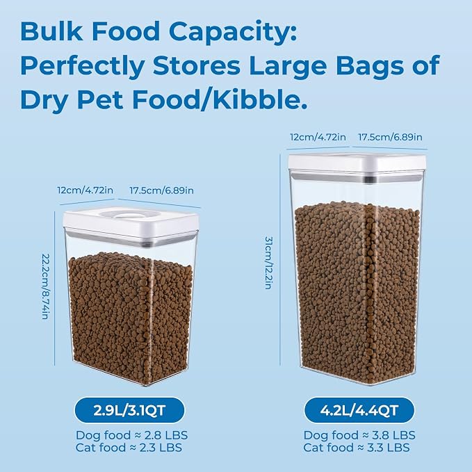 UFORU Pet Food Storage Containers Set with Twist Lock Lid, 3.1 Qt & 4.4 Qt Airtight Dog & Cat Food Container for Food and Treats, BPA Free Stackable Cereal and Flour Container