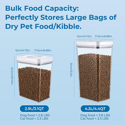 UFORU Pet Food Storage Containers Set with Twist Lock Lid, 3.1 Qt & 4.4 Qt Airtight Dog & Cat Food Container for Food and Treats, BPA Free Stackable Cereal and Flour Container