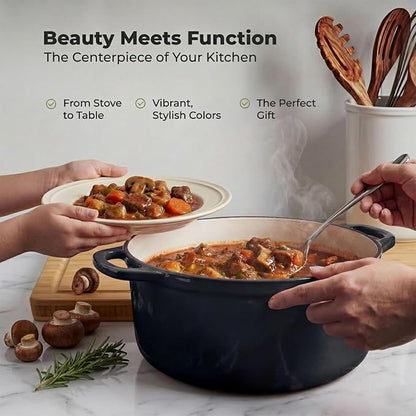 Zulay Kitchen 5 Quart Enameled Cast Iron Dutch Oven Pot with Lid – Premium Durability & Oven Safe up to 500°F – Heavy Duty Cookware Perfect for Bread Baking, Stews, Braising & Roasting – Black